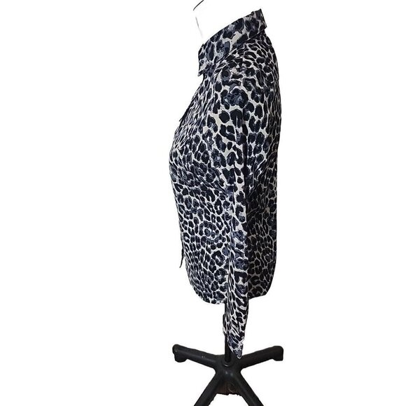 BCBGMaxAzria Black & Cream Animal Print Long Sleeve Button Down Blouse Top XS - Picture 3 of 8